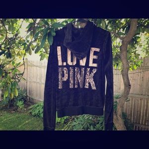LOVE PINK black zip-up hoodie